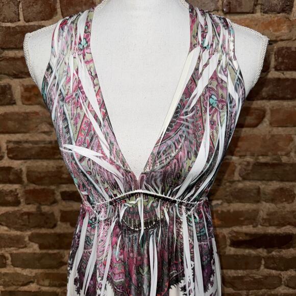 One World Live & Let Die Dress Sz S Paisley Y2K Vibe Maxi Dress Boho Sexy Resort - Picture 3 of 8